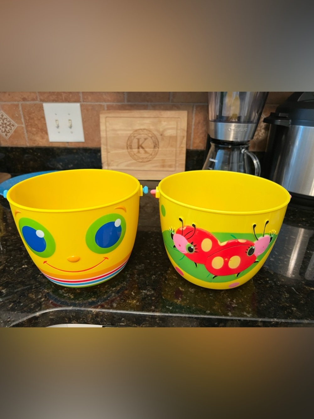 2 Melissa and Doug Bright Yellow Kids Toy Bucket Set with Bug Design